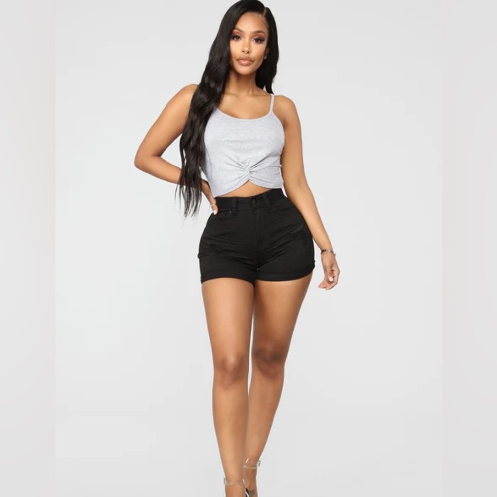 Fashion Nova - Black High-Rise Roll Cuffs Distressed Shorts, 3